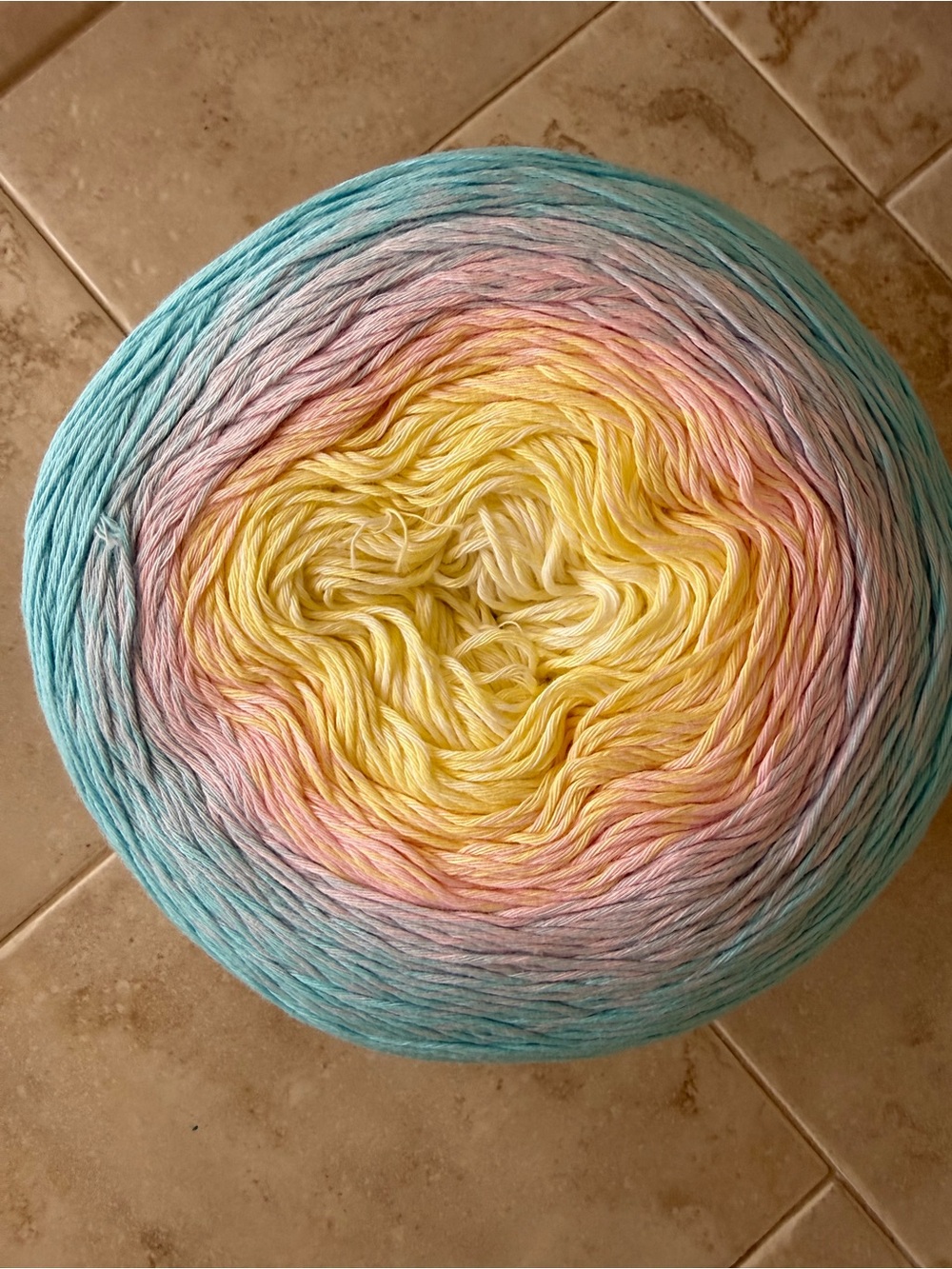 Yarn Art Rosegarden Pastel Gradient Cot Yarn Cake in Yellow, Pink, and Turquoise
